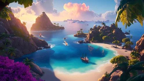 Tropical Archipelago Rendered Through Digital Painting.