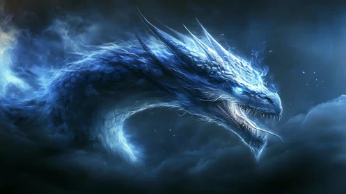 Stormborn frost dragon erupts from night-torn clouds in fury.