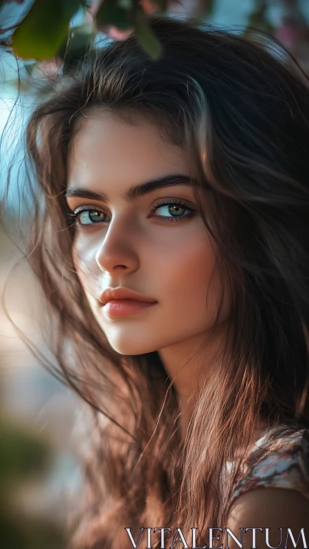 Portrait of young woman outdoors under soft natural light.