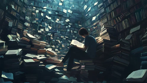 Solitary reader discovers wonder in a swirling sea of books