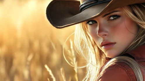 Golden hour cowgirl portrait with shallow depth of field