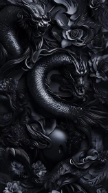 Midnight dragon garden swirling through shadowed blooms.