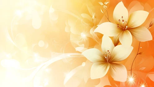 Soft cream lilies glow gently against warm orange light