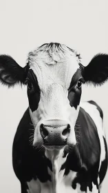 Holstein cow portrait shows frontal pose in high contrast
