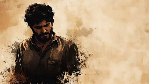 Digital painting of solitary man with splatter abstraction.