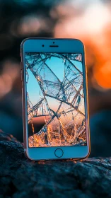 Shattered sunset screen turning broken glass into firelight.