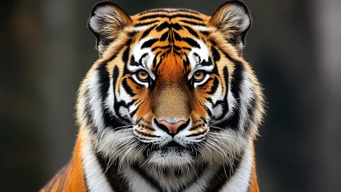 Majestic tiger gazes forward in an intense, moody portrait