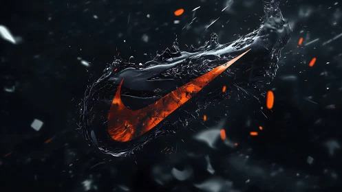 Bold orange swoosh surges through dark liquid energy splash