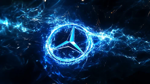 Cyberpunk electric emblem with luminous radial energy ring.