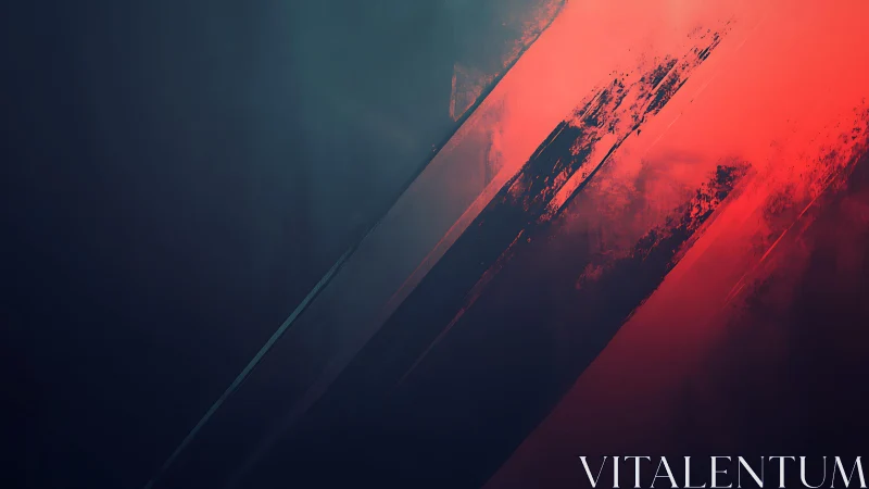 Bold abstract digital art with red and dark brush strokes.