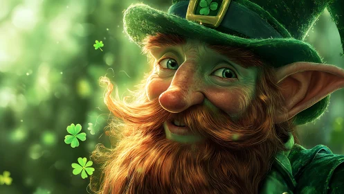 Rendered leprechaun portrait shows detailed facial features