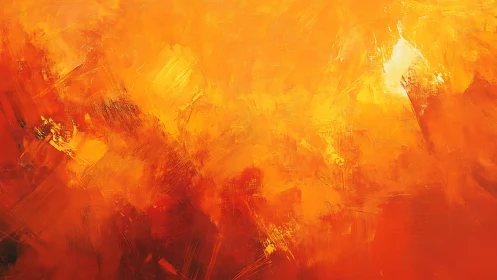 Vivid orange abstract painting with warm textured brushstrokes.