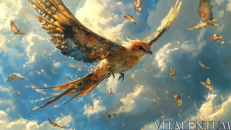 Majestic Swallow Soaring in Vibrant Sky, Digital Painting Style.