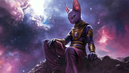 Starlit sphynx deity lounges above a dreaming nebula sea