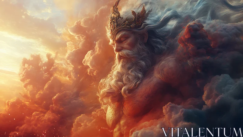 Colossal cloud deity rendered with volumetric light and fine hair detail