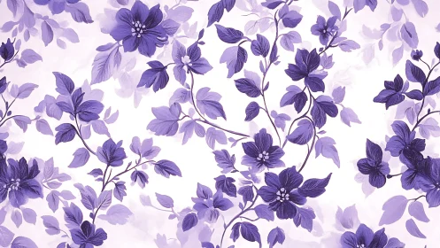 Purple Floral Pattern Cascading Across Cream Canvas