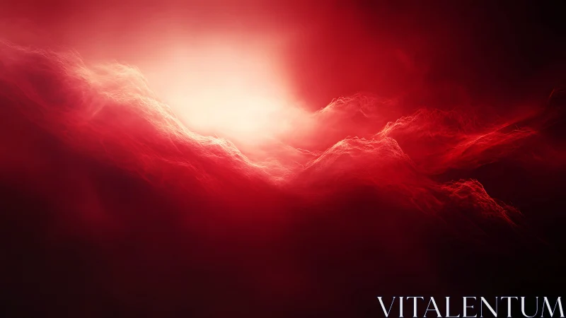 Intense red light diffuses across abstract layered forms