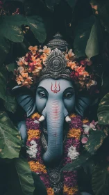 Elephant-headed serenity blooms from jungle shadowed silence