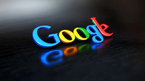 Google logo rendered as glowing neon text with color-separated letters.