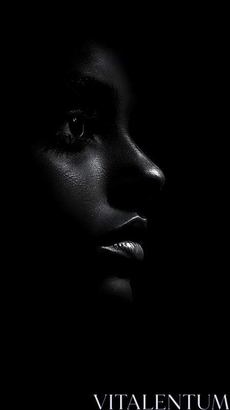 Low-key monochrome profile portrait with sculpted chiaroscuro lighting.