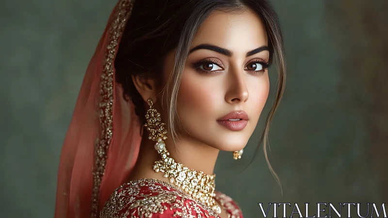 Graceful bridal portrait in soft golden and rose tones.