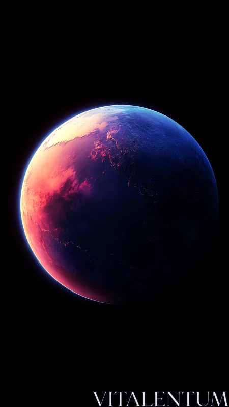 Terminator-lit exoplanet sphere with chromatic limb glow.