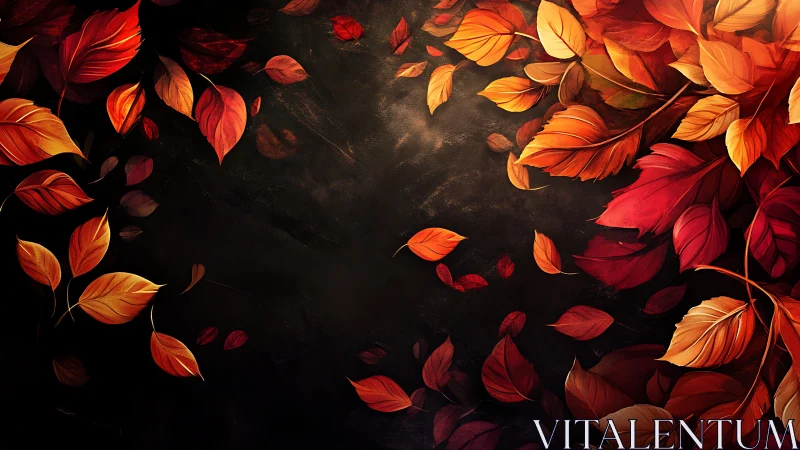 Autumn leaves drift around a dark, softly glowing center.