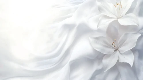 Delicate White Lilies Floating in Soft Fabric Waves.