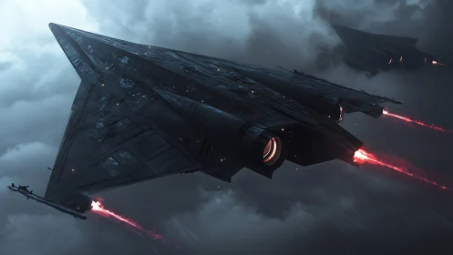 Storm-slicing stealth wings ignite crimson fire across clouds