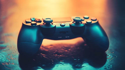 Gaming controller rendered through neon studio lighting.