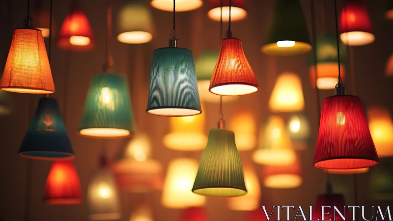 Colorful hanging lamps glow softly in a cozy, welcoming scene