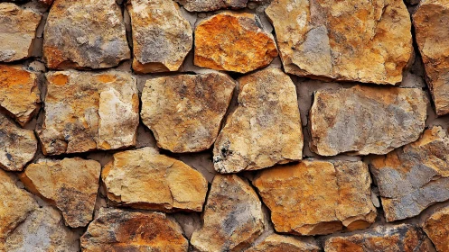 Rustic stone wall texture with warm earth tones in close-up.