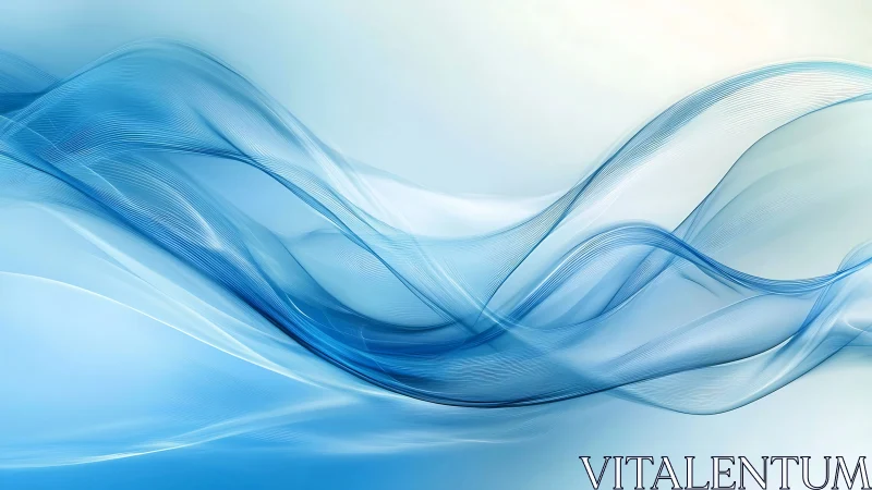 Blue translucent waveforms curve across a soft gradient field