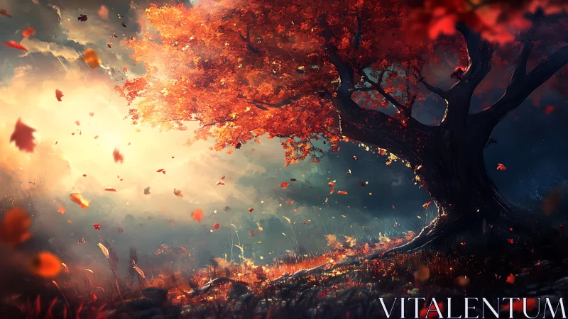 Autumn maple under volumetric backlight and dynamic leaf motion field