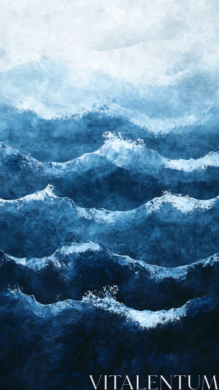 Stratified indigo sea waves with layered foam crests abstraction