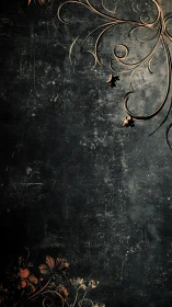 Whispers of copper florals on a weathered midnight wall.