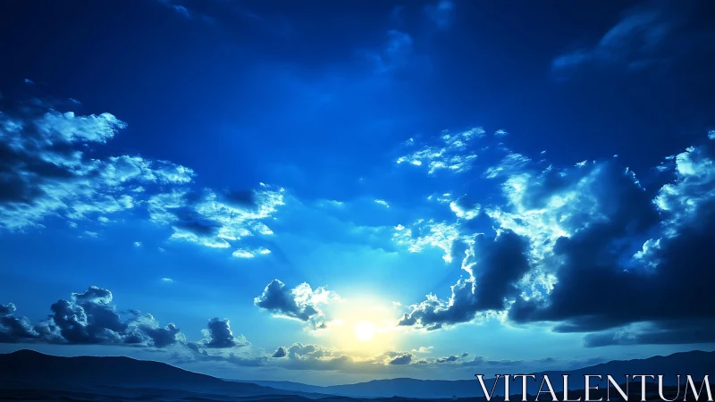 Gentle blue sunrise spilling light across quiet clouds.