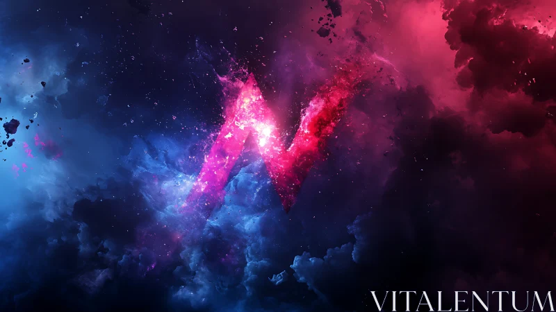 Nebula letter N formed by contrasting blue and magenta clouds.