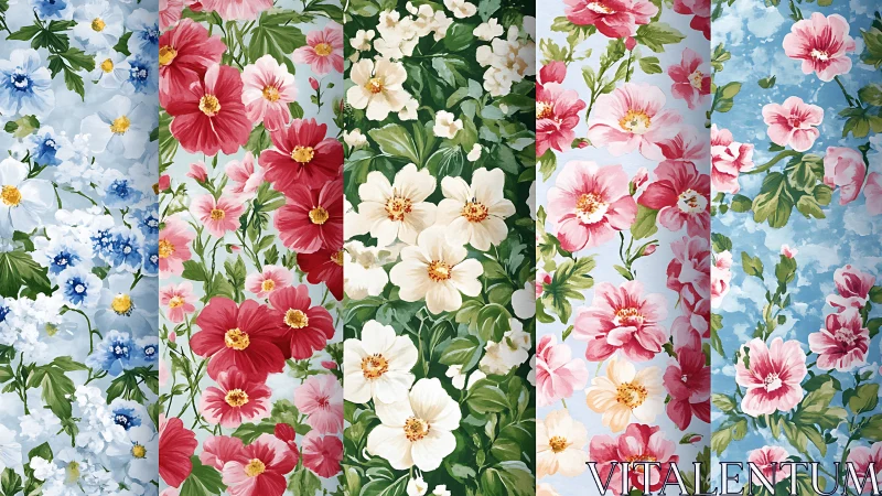 Floral Textile Patterns Collection: Blue, Pink, Cream Designs.