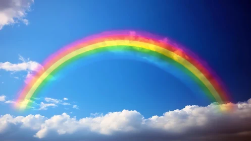 Vivid atmospheric rainbow arching above cumulus cloud band