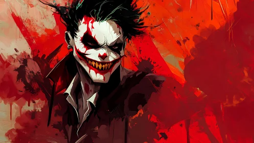 Chromatic psychopath portrait with kinetic bloodstain vectors.