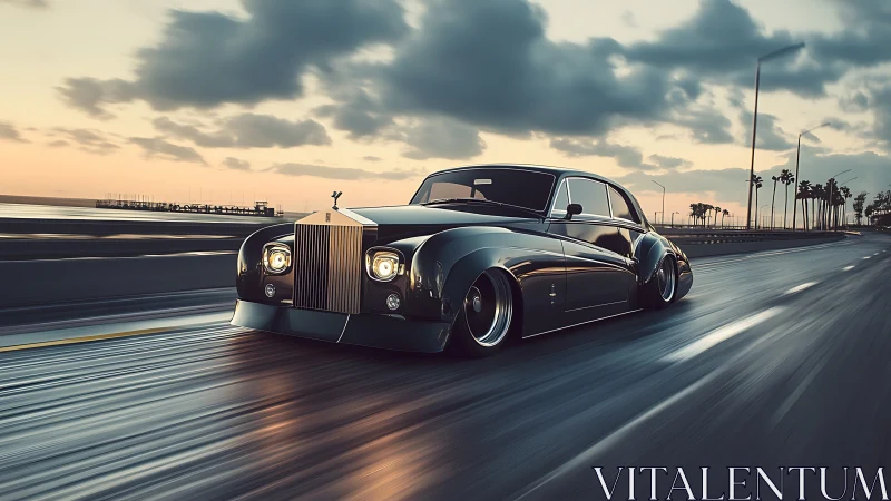 Low-slung luxury sedan glides along a glossy coastal highway.