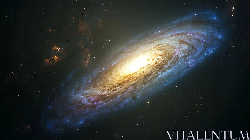 Spiral galaxy is shown with luminous core and diffuse halo