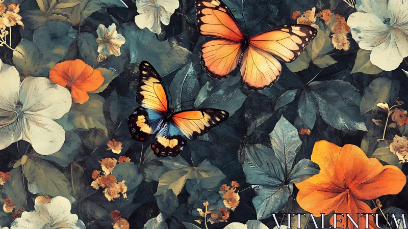 Butterfly lanterns drift softly through a painted twilight garden