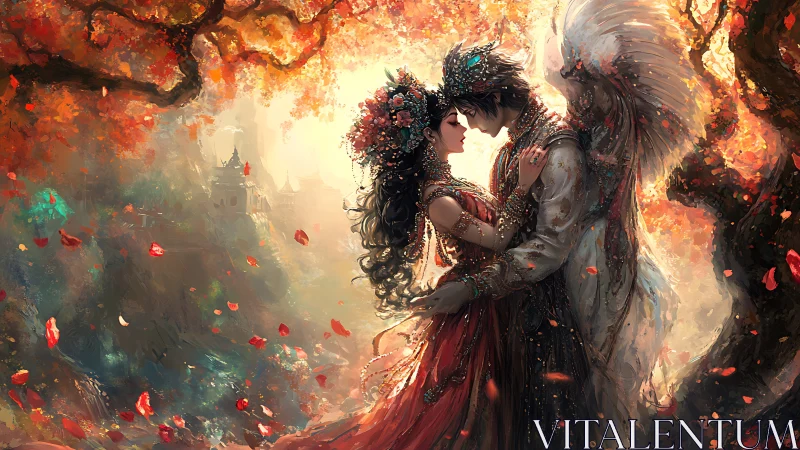 Mythical Lovers Embrace. Fire Garden Fantasy.