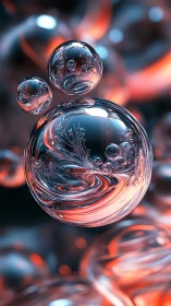 Translucent spheres with internal fractal forms in macro view.