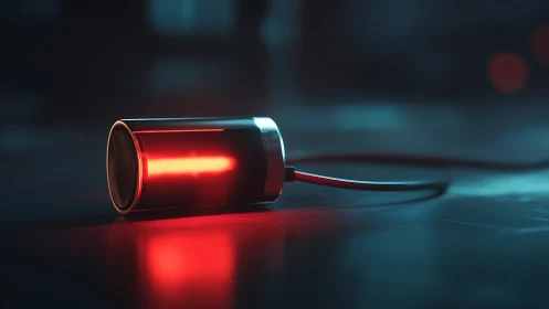 Neon-charged power capsule glowing on a moody tech floor.