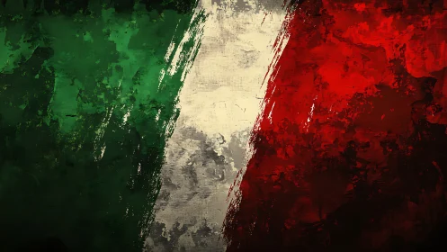 Italian flag rendered as rough textured abstract painting