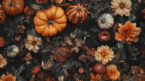 Warm pumpkins and florals create a rich autumn tapestry