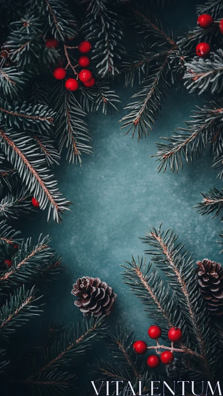 Frosted fir branches frame a rustic winter holiday backdrop
